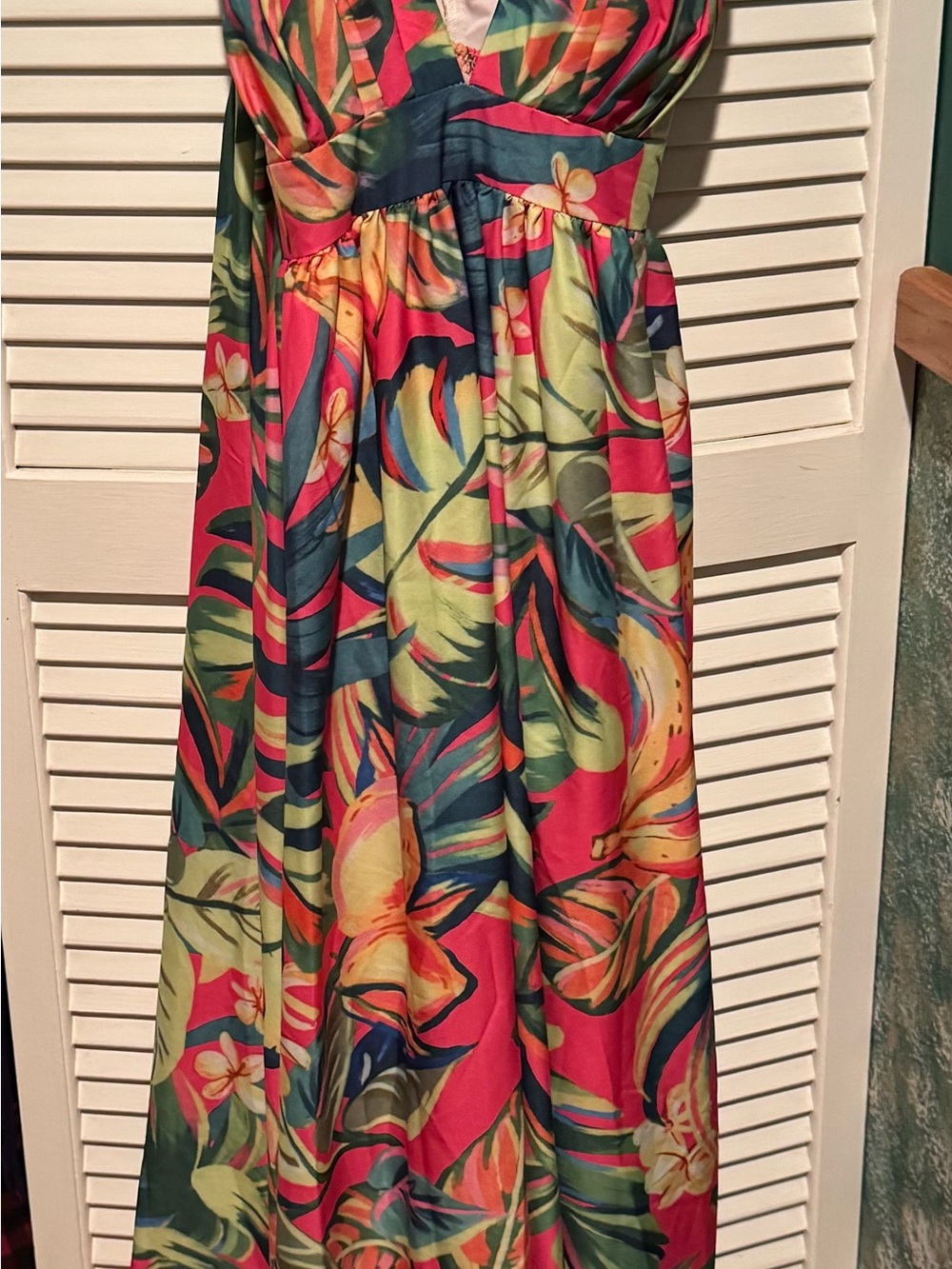 SHEIN Coral, Green and Navy Tropical Floral Maxi Skirt